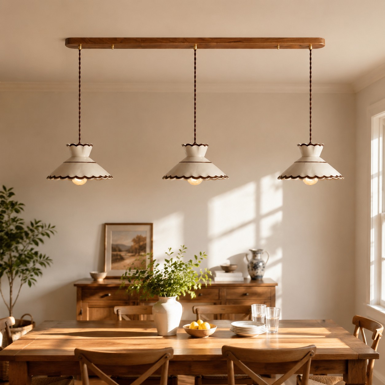 French Vintage Scalloped Ceramic Pendant Light 9