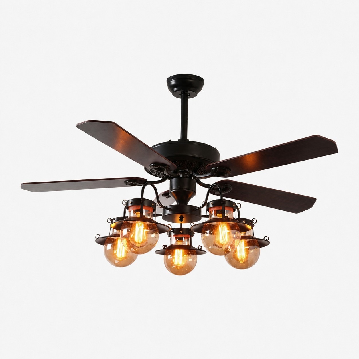 Style A wood blades five-light ceiling fan