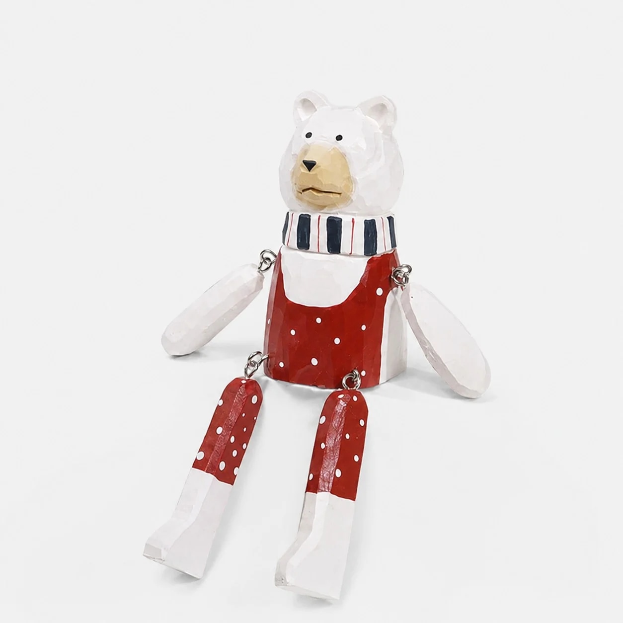Hand-carved wooden christmas polar bear ornament