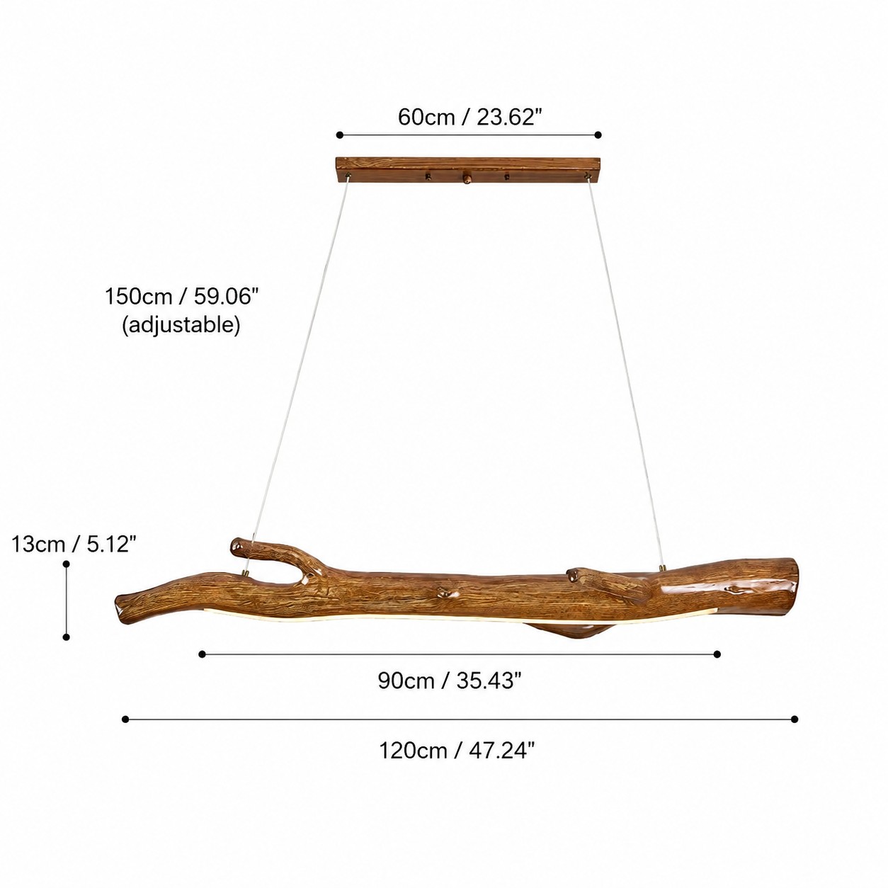 Wood Color Resin Linear Branch Pendant Light