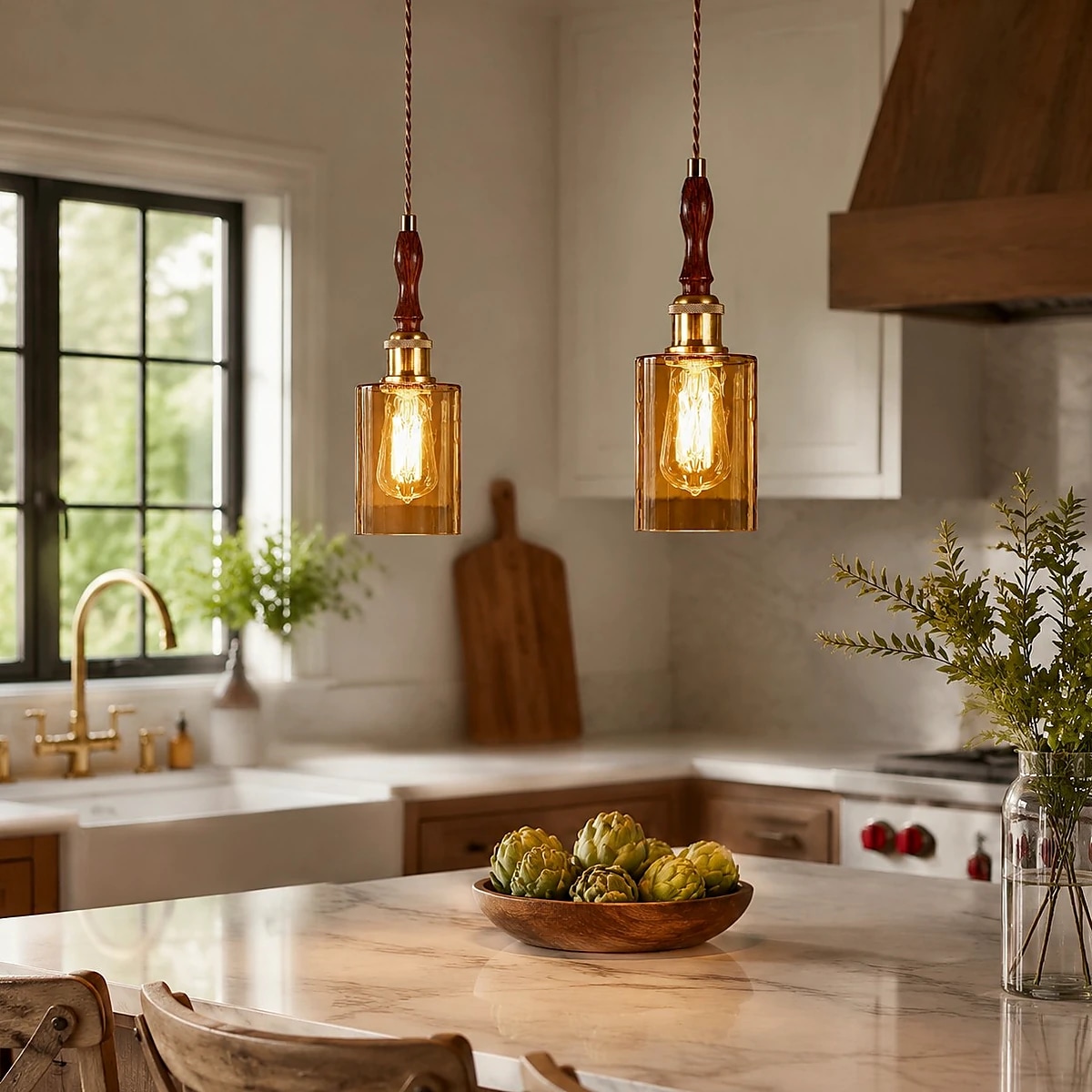 04 amber glass pendant kitchen pair scene