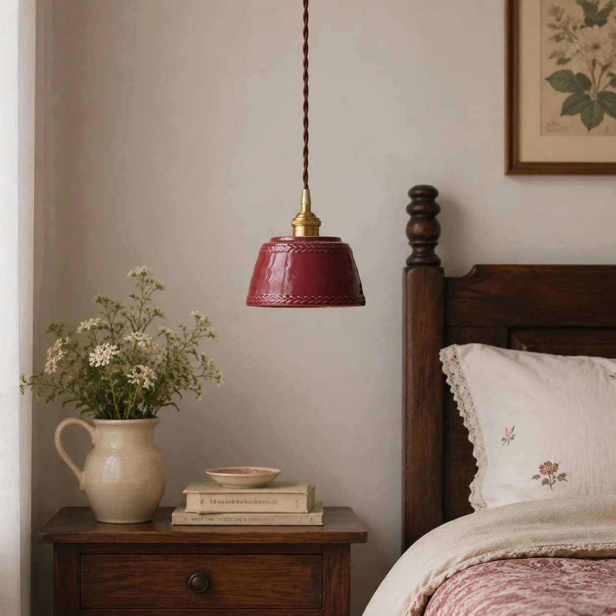 Red ceramic pendant light
