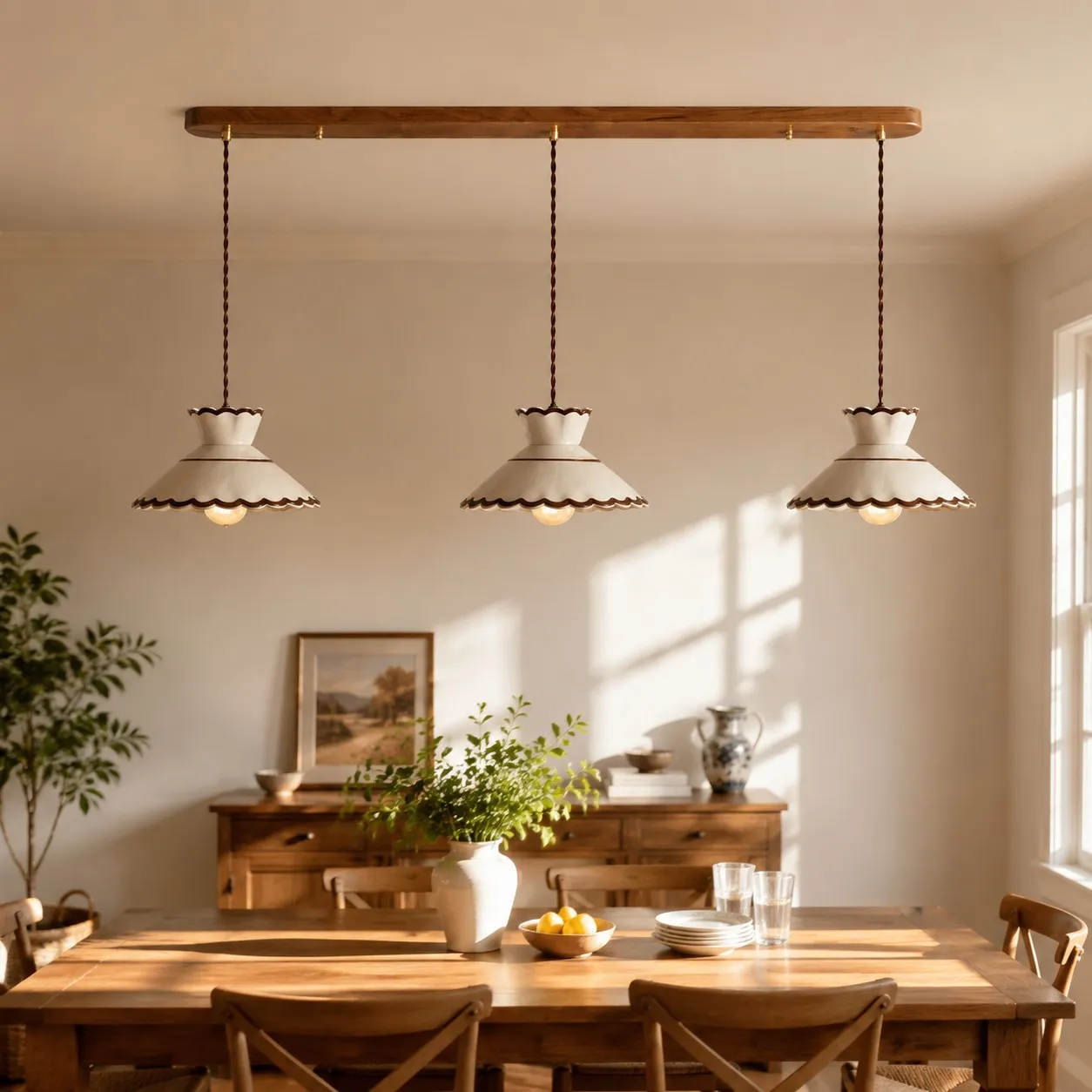 French Vintage Scalloped Ceramic Pendant Light 9