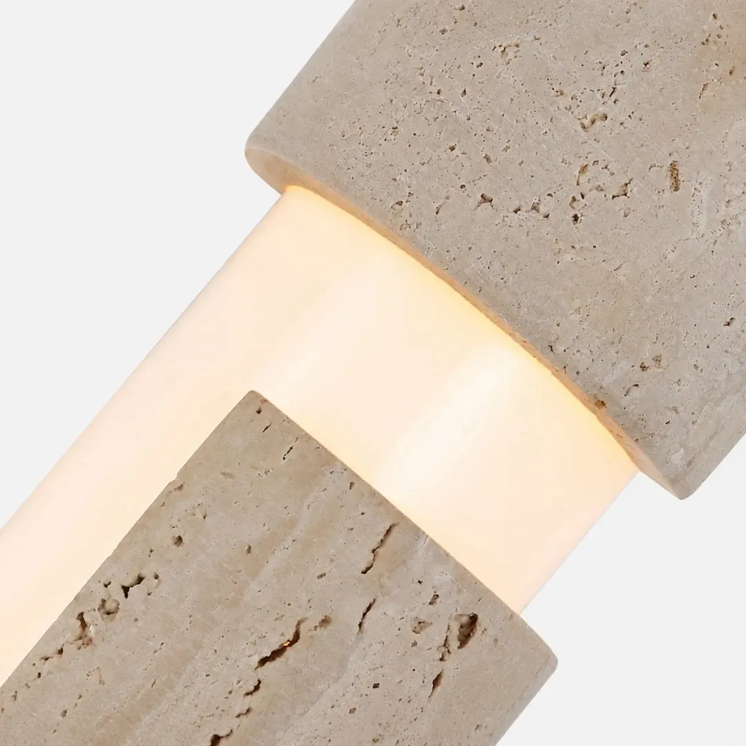 Warm acrylic diffuser and yellow travertine stone texture close view