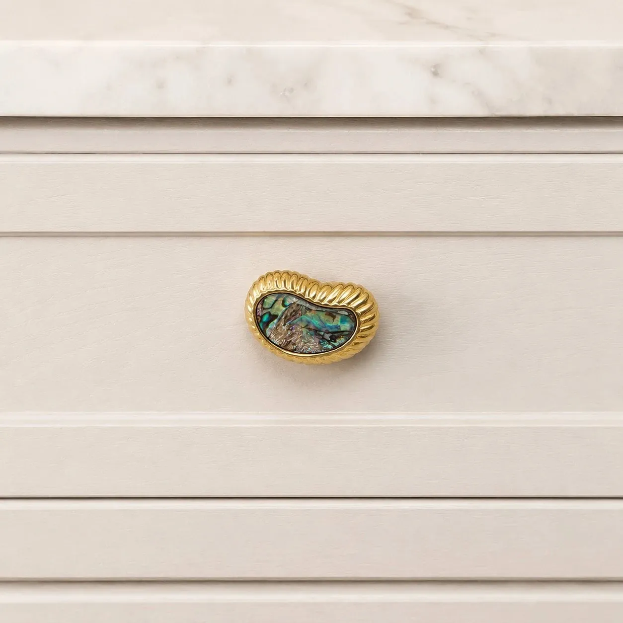 French Vintage Cashew Shell Brass Cabinet Knobs and Pulls - image 10