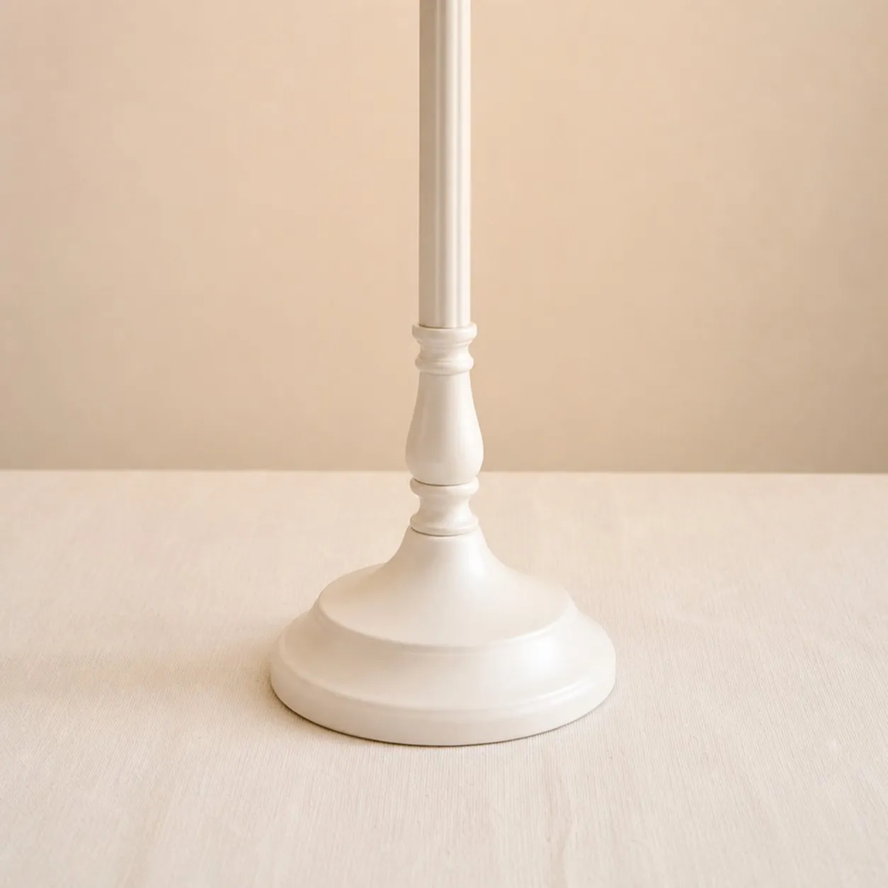 White metal stem and round base detail on French vintage table lamp